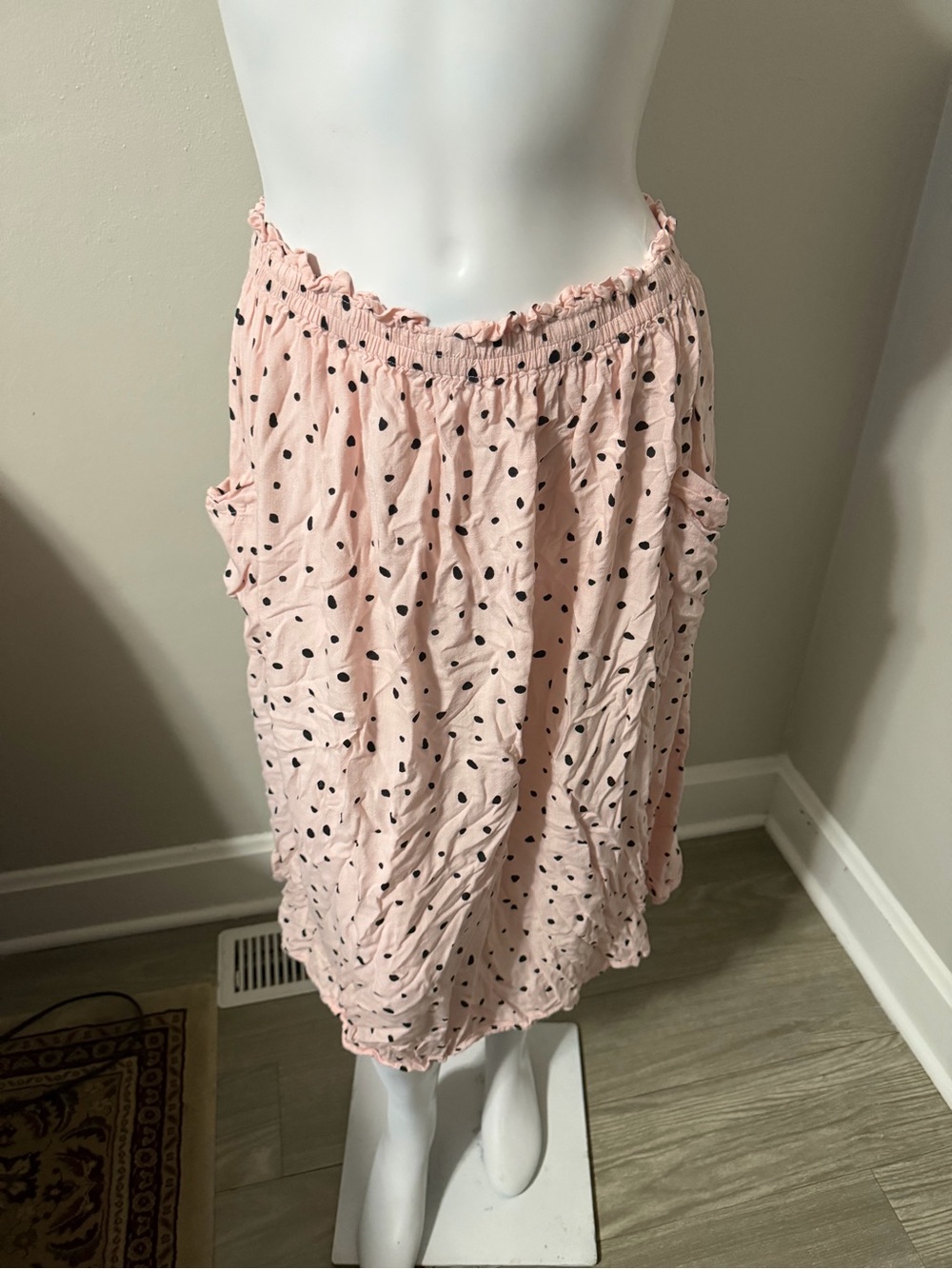 ASOS Pink Midi Skirt with Black Polka Dots